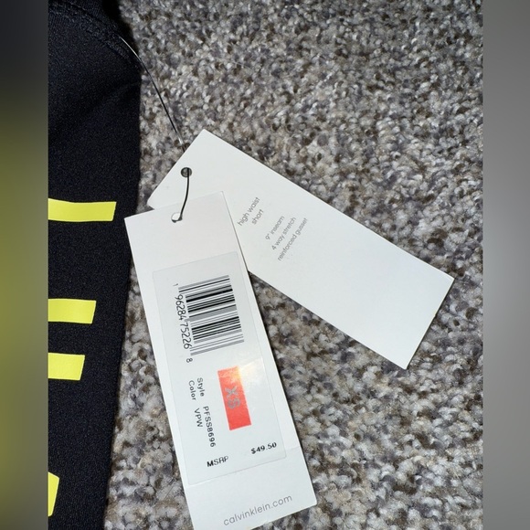 Calvin Klein black biker short yellow CK logo - Picture 3 of 5